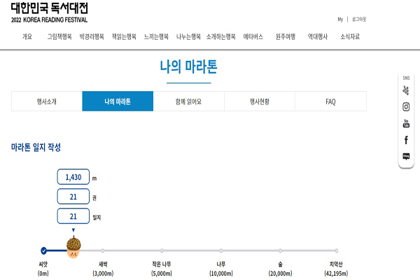 아이는 7월 중순부터 2022 대한민국 독서대전을 활용해 독서마라톤에 도전해 21권의 책을 읽었다.