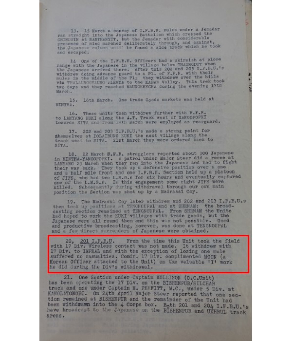 British report on the Korean National Army Liaison Unit