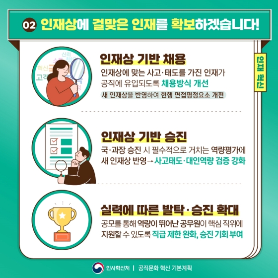 시대 흐름에 맞는 공무원 인재상을 재정립하고, 인사체계 전반을 개선하겠습니다!