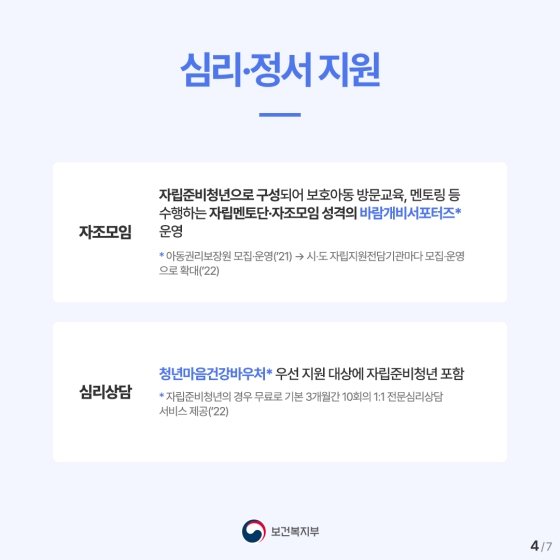 자립준비청년이 안정적으로 사회에 정착할 수 있도록 더 꼼꼼하게 살피겠습니다.