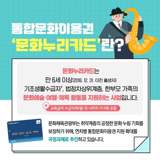 9월 1일부터 문화누리카드 지원금이 11만 원으로 인상됩니다.