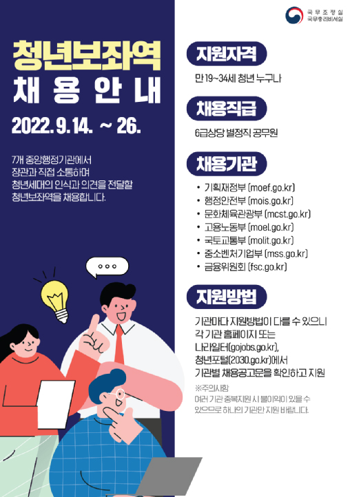 청년보좌역 채용공고 포스터.