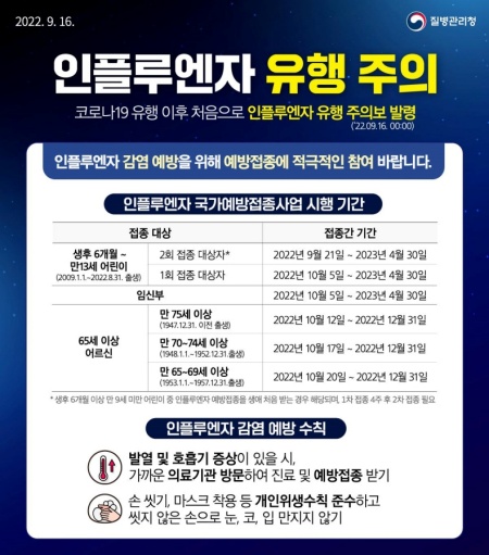 인플루엔자 국가예방접종 시행 일시.(출처=질병관리청)