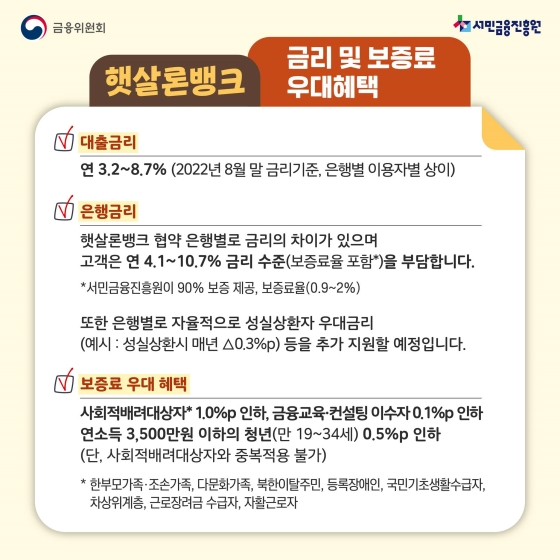 저소득·저신용자 서민을 위한 정책서민금융상품 ‘햇살론뱅크’