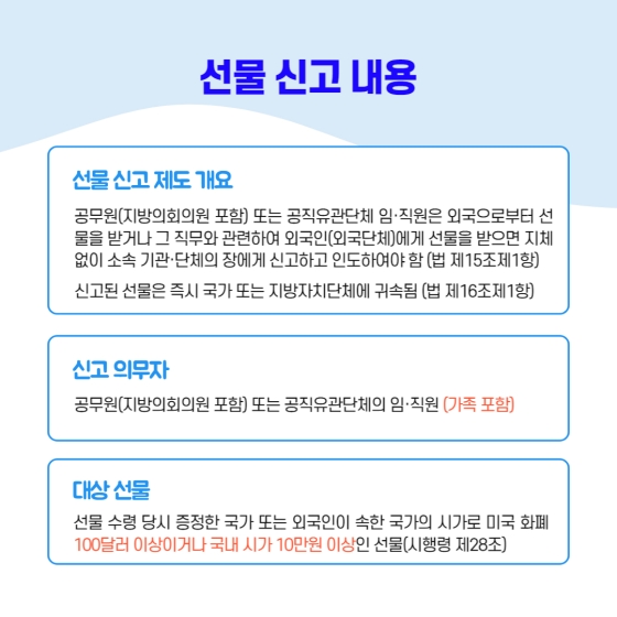 공직자가 지켜야 할 윤리, 선물 신고 제도