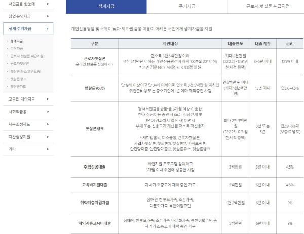 서민금융진흥원에서는 저소득저신용 국민을 위해 다양한 상품을 운영중이다(출처=서민금융진흥원 홈페이지)