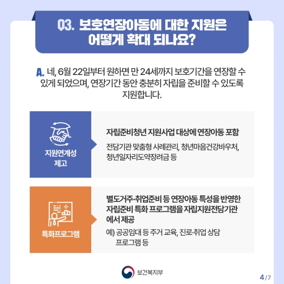 “부모의 마음으로 따뜻하게 동행하겠습니다” 자립준비청년 지원 보완대책 Q&A