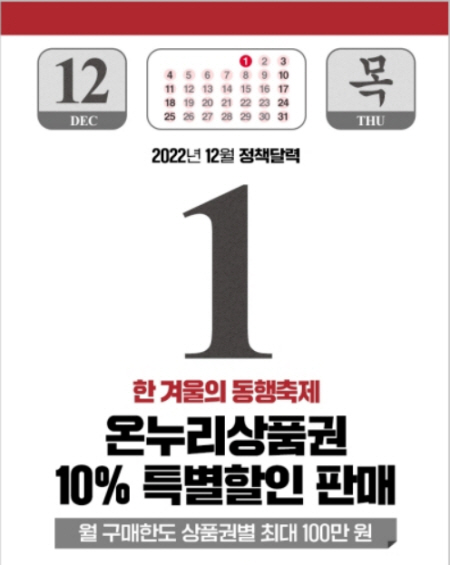 지류.카드.모바일 온누리상품권 모두 10% 할인구매가 가능하니, 윈.윈터 페스티벌 기간에 요긴하게 사용할 수 있다.(출처=정책브리핑)