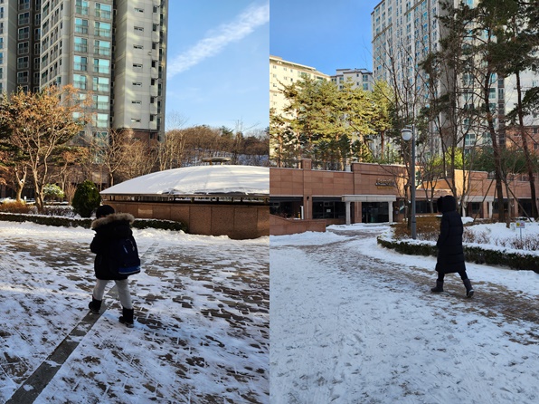 눈길 보행 시 스마트폰을 보며 걷거나 주머니에 손을 넣고 걷는 건 낙상 사고 위험이 크다.