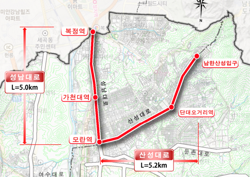 성남~복정 광역 BRT 노선도.