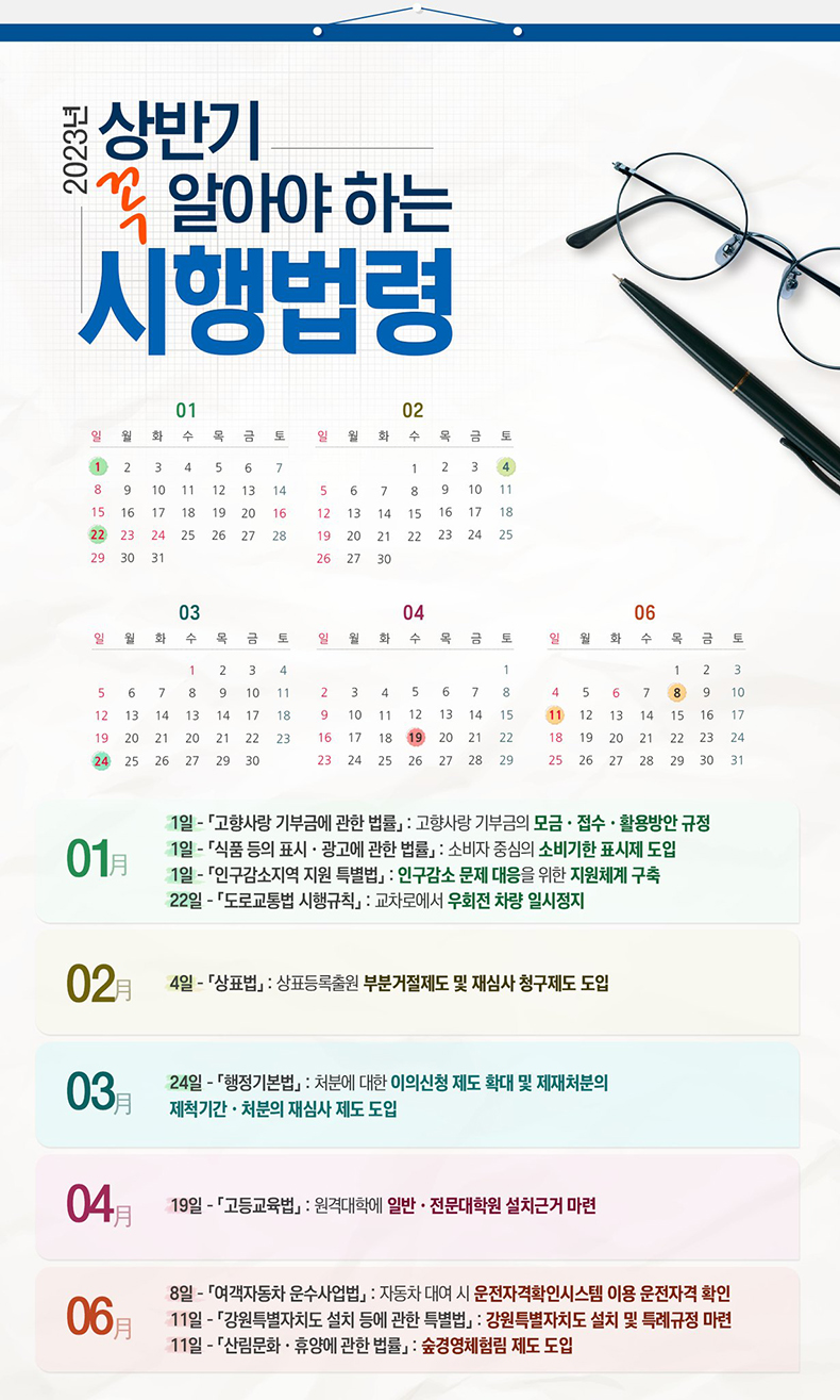 2023년 상반기 꼭 알아야 하는 시행법령 하단내용 참조