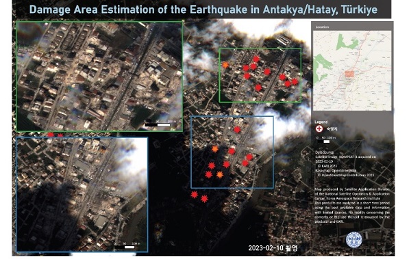 우리나라는 튀르키예 지진 피해 현장에 위성사진을 제공하고 있다.(출처=과학기술정보통신부)