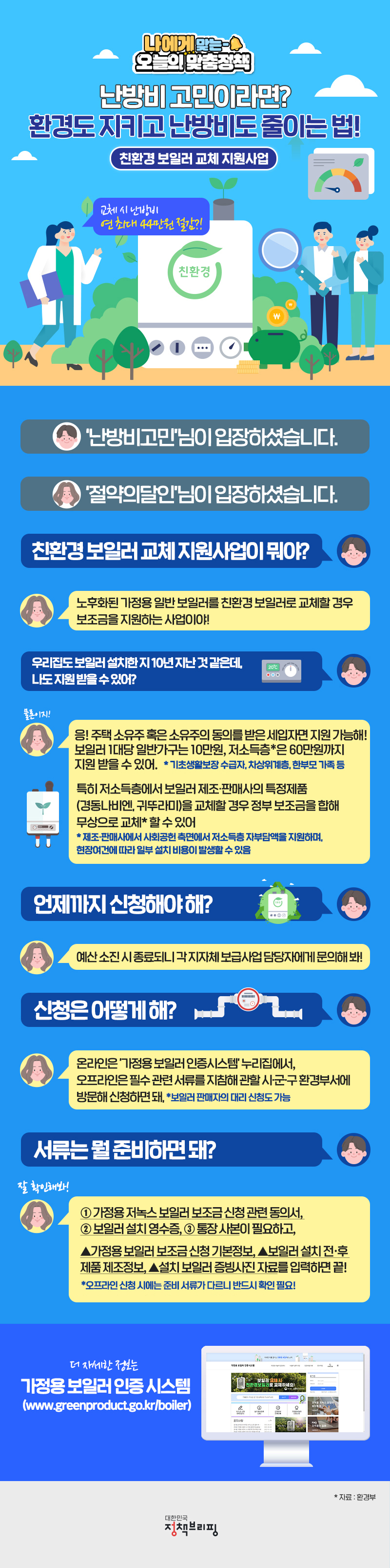 [오늘의 맞춤정책] 가정용 친환경 보일러 설치비 지원해 드려요! 하단내용 참조