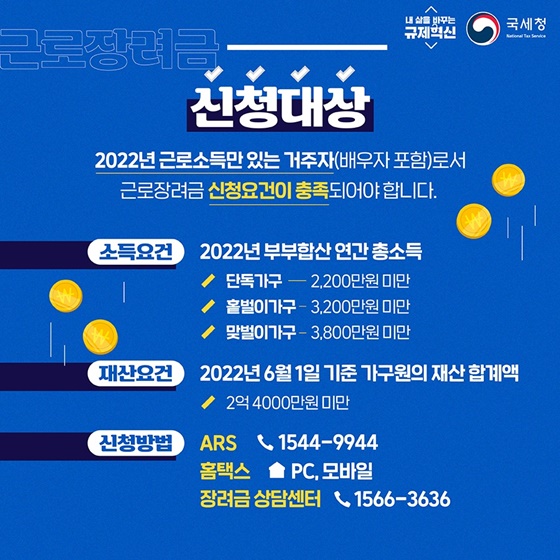 근로소득자는 3월 15일까지 근로장려금 하반기 신청하세요