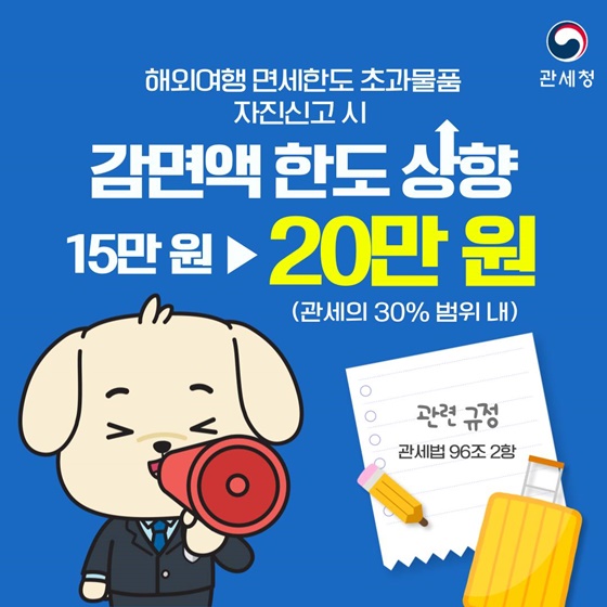 면세한도 초과물품 자진신고 감면액 20만 원으로 상향!