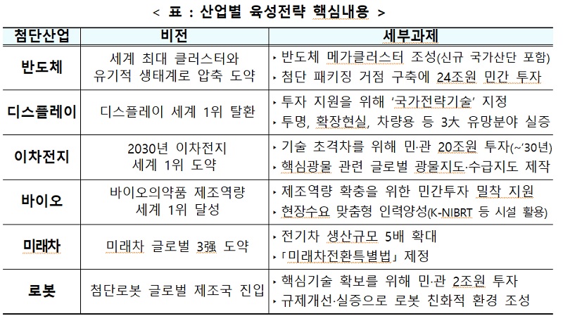 산업별 육성전략 핵심내용