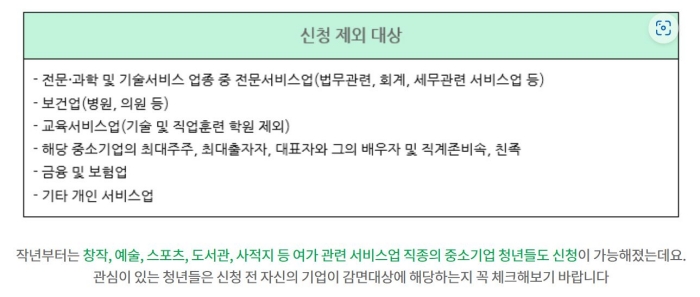 신청제외대상.(출처=고용노동부-온라인청년센터)