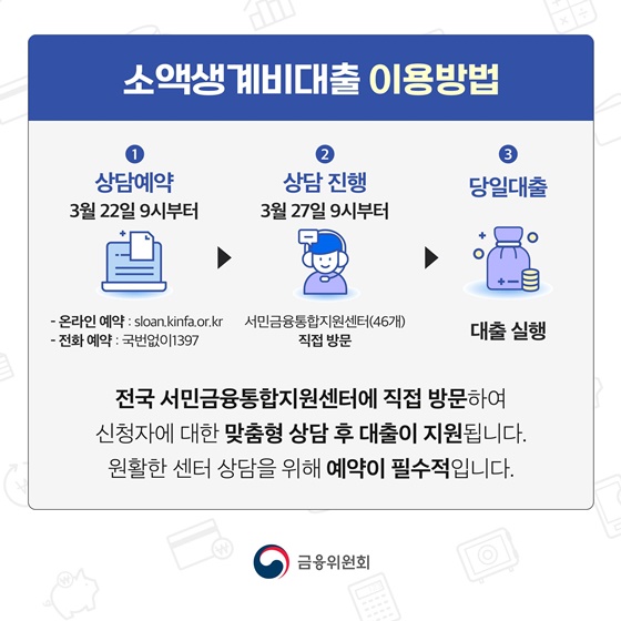 서민금융통합지원센터에서 소액생계비대출부터 복지상담까지 받아보세요!