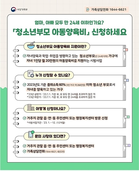 청소년부모를 위한 아동양육비 지원 사업(출처=여성가족부)