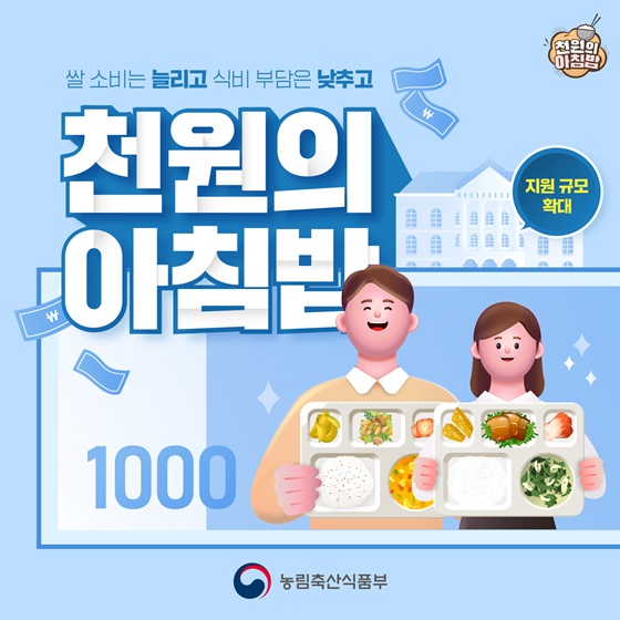 천원의 아침밥, 지원 규모를 확대합니다!