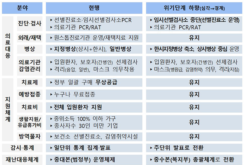 의료대응 및 국민 지원 체계 (자세한 내용은 본문에 설명 있음)