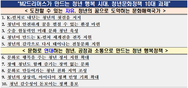 청년문화정책 10대 과제.