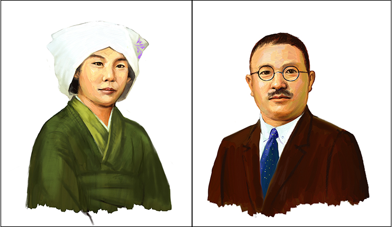 5월 이달의 독립운동가로 선정된 가네코 후미코(왼쪽), 후세 다쓰지. (이미지=국가보훈처)
