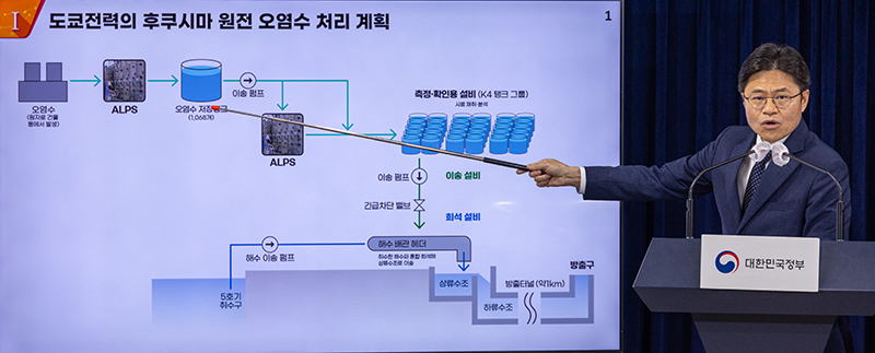 후쿠시마 원전 오염수 전문가 현장 시찰단 단장인 유국희 원자력위원회 위원장이 31일 서울 종로구 정부서울청사에서 후쿠시마 등 일본 현지에서 진행한 현장 시찰단 주요 활동 결과를 발표하고 있다.(사진=저작권자(c) 연합뉴스, 무단 전재-재배포 금지)