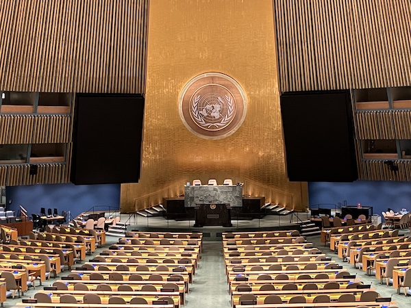 유엔 안보리 이사국 선거가 실시된 유엔 본부 본회의장 내부의 모습.