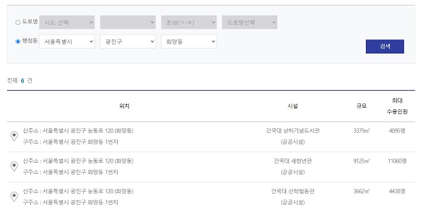 도로명과 행정동을 기준으로 알아볼 수 있는 대피소와 관련 정보 (출처=국민재난안전포털)