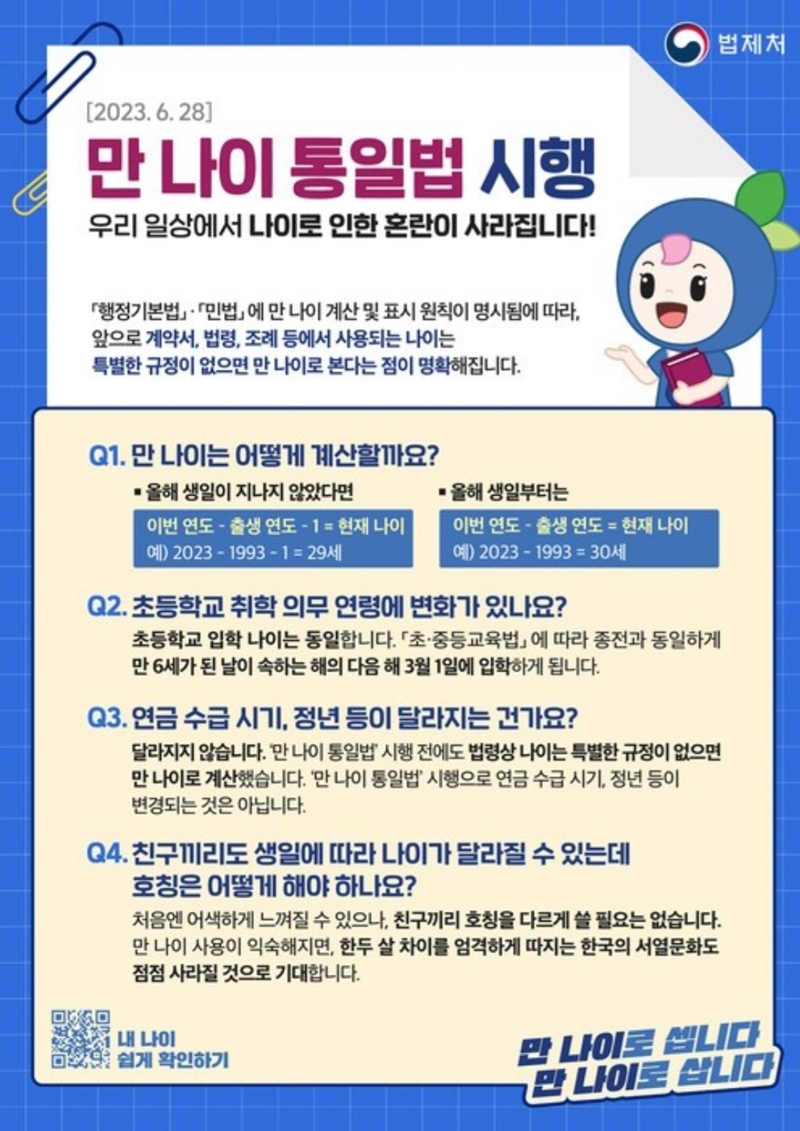 만 나이 통일법 시행과 관련된 포스터. (출처: 법제처)