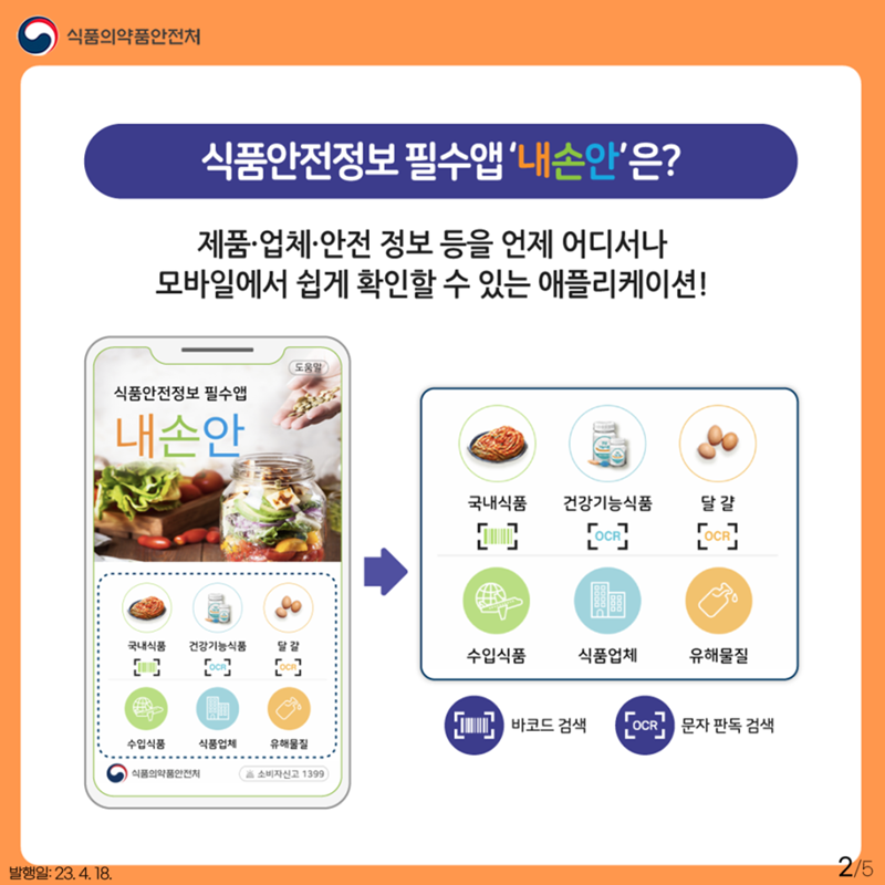 내손안 식품안전정보 앱 소개. (출처: 식품의약품안전처)