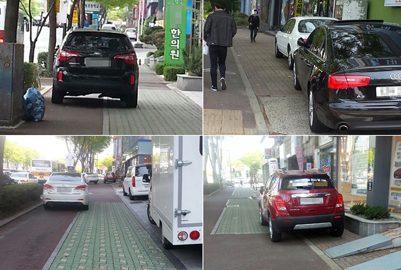 인도에 주차된 차량 (사진=저작권자(c) 연합뉴스, 무단 전재-재배포 금지)