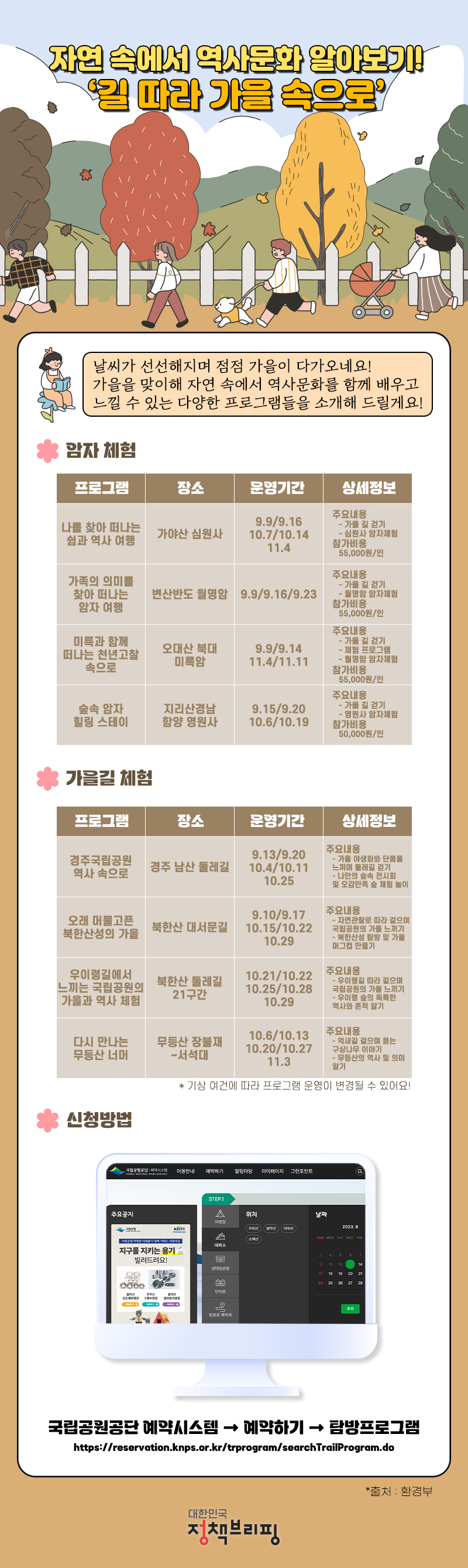 자연 속에서 역사문화 알아보기! ‘길 따라 가을 속으로’ 하단내용 참조