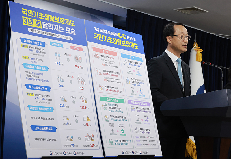 전병왕 보건복지부 사회복지정책실장이 19일 정부서울청사에서 제3차 기초생활보장 종합계획을 발표하고 있다. (사진=저작권자(c) 연합뉴스, 무단 전재-재배포 금지)
