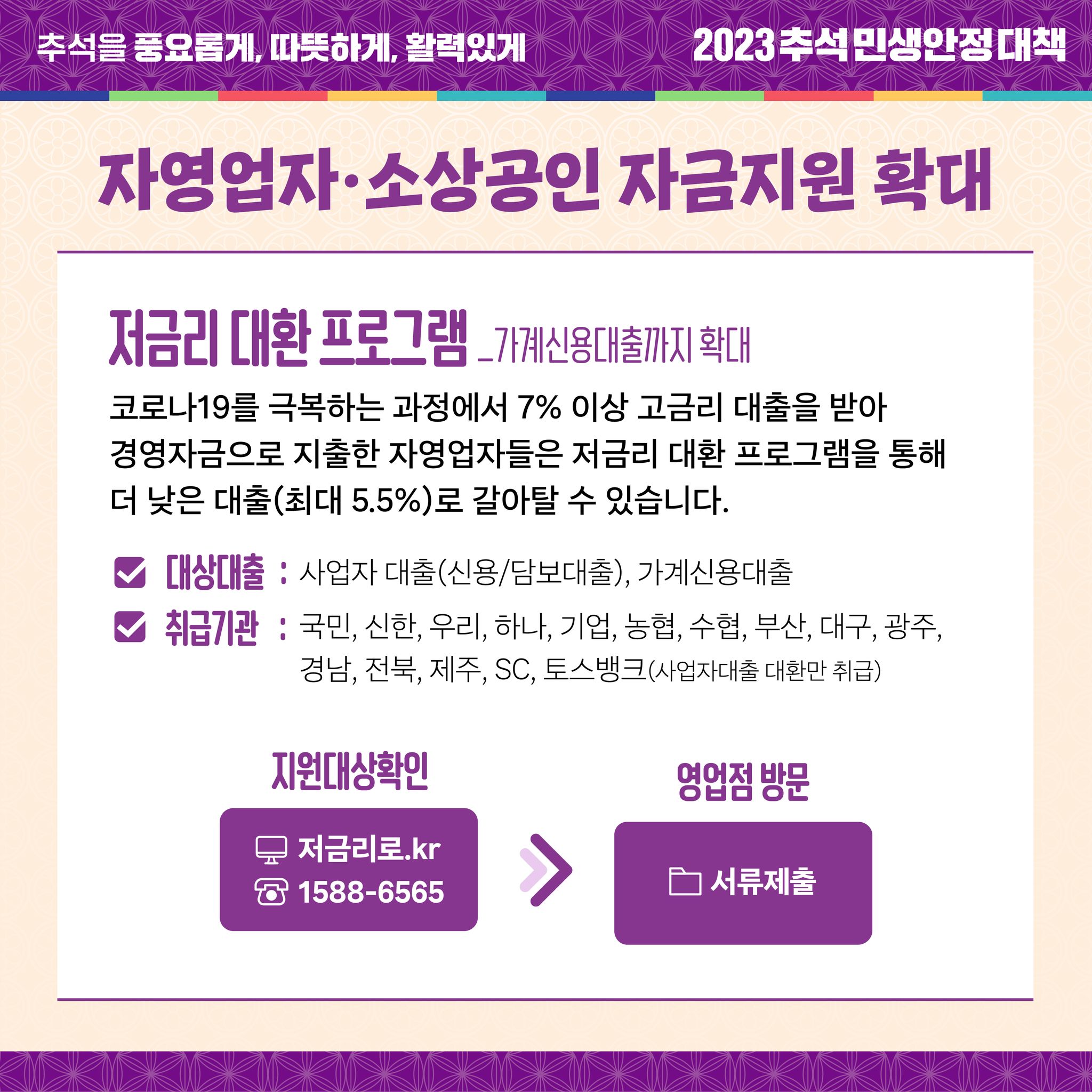 소상공인·중소기업·취약계층 추석 명절 금융지원 알려드립니다