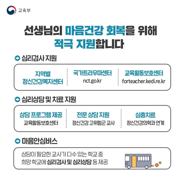선생님들의 마음건강 회복을 위한 다양한 프로그램이 운영된다.(출처=교육부)