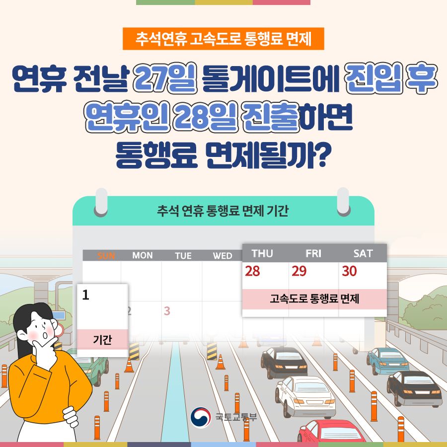 추석 연휴 고속도로 통행료 면제!
