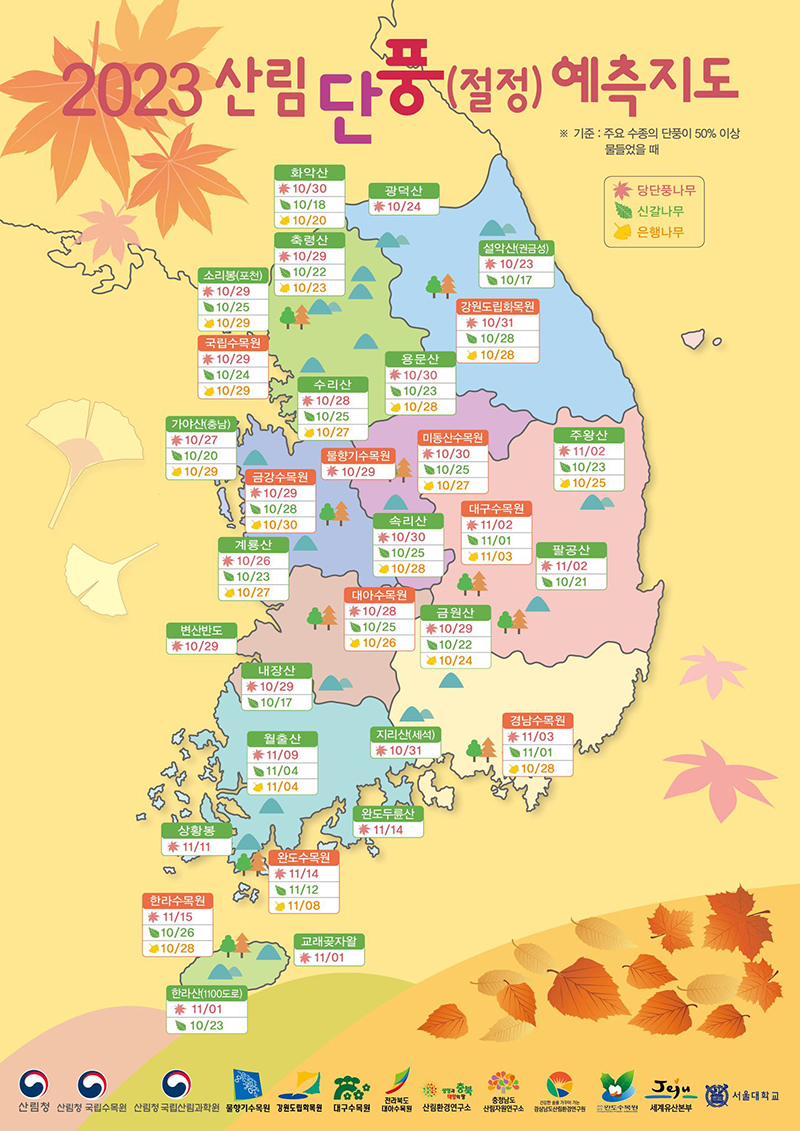 2023 단풍예측지도 하단내용 참조