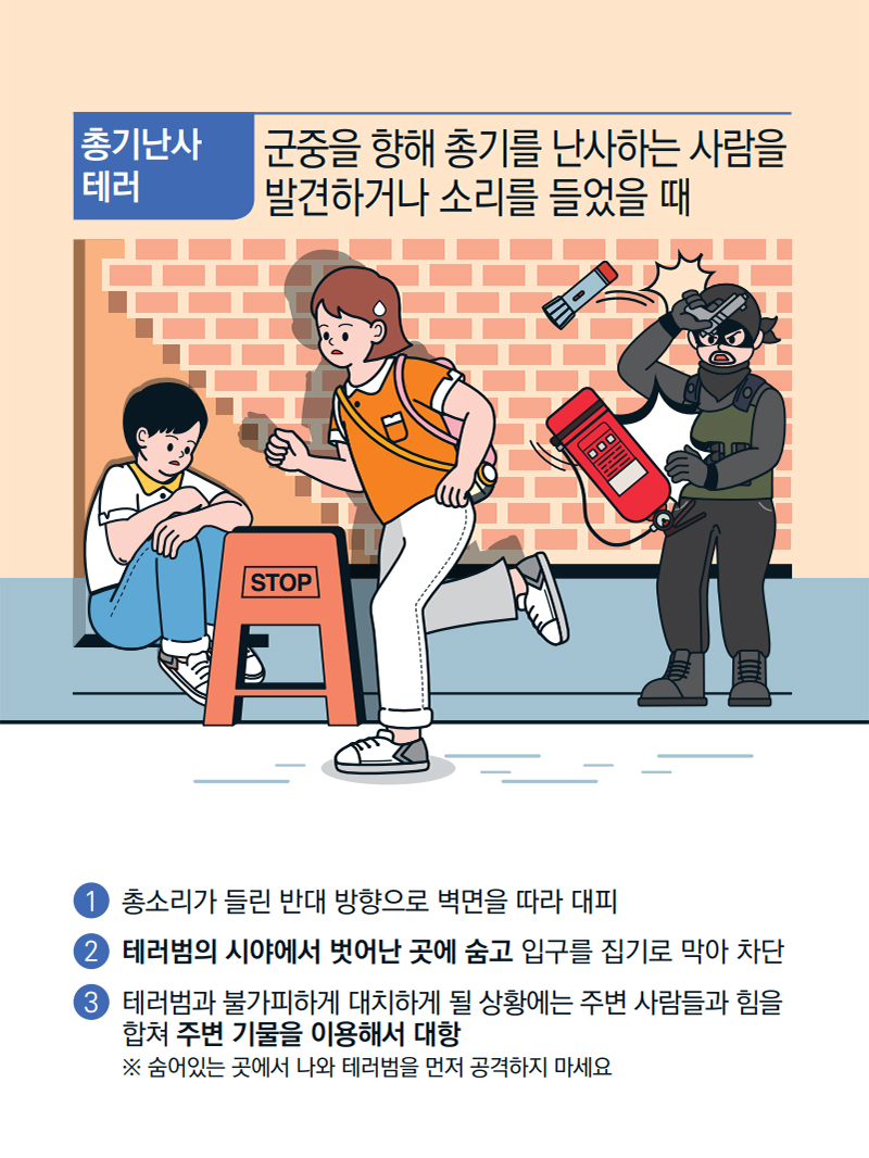 [기억해요! 테러유형별 행동요령] 총기난사 테러 ⑤ 하단내용 참조