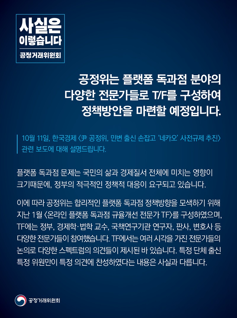 공정위 “플랫폼 독과점 분야 전문가 T/F 구성해 정책방안 마련 예정”