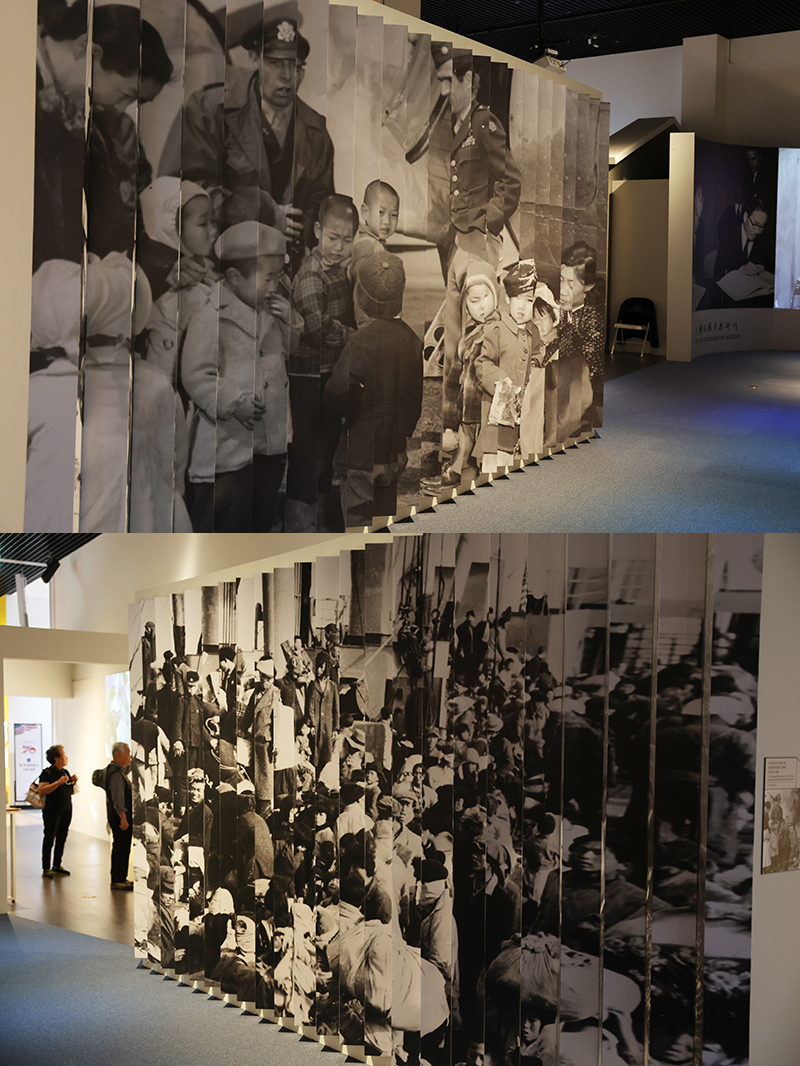 Exhibited using a lenticular technique, the U.S. adoption of orphans from the Korean War during the Korean War and the evacuation of the Meredith Victory during the Heungnam evacuation operation.  (Photo = Public Communication Office, Ministry of Culture, Sports and Tourism)