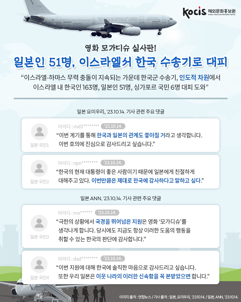 영화 모가디슈 실사판! 일본인 51명, 이스라엘서 한국 수송기로 대피 하단내용 참조