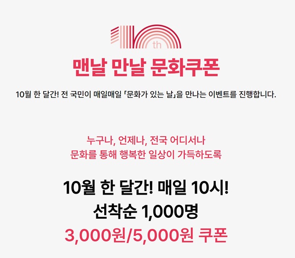 맨날 만날 문화쿠폰 이벤트 포스터 (사진 = 문화가 있는 날 10주년 페스타 공식 홈페이지)