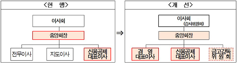 중앙회 권한분산(안) (자세한 내용은 본문에 설명있음)