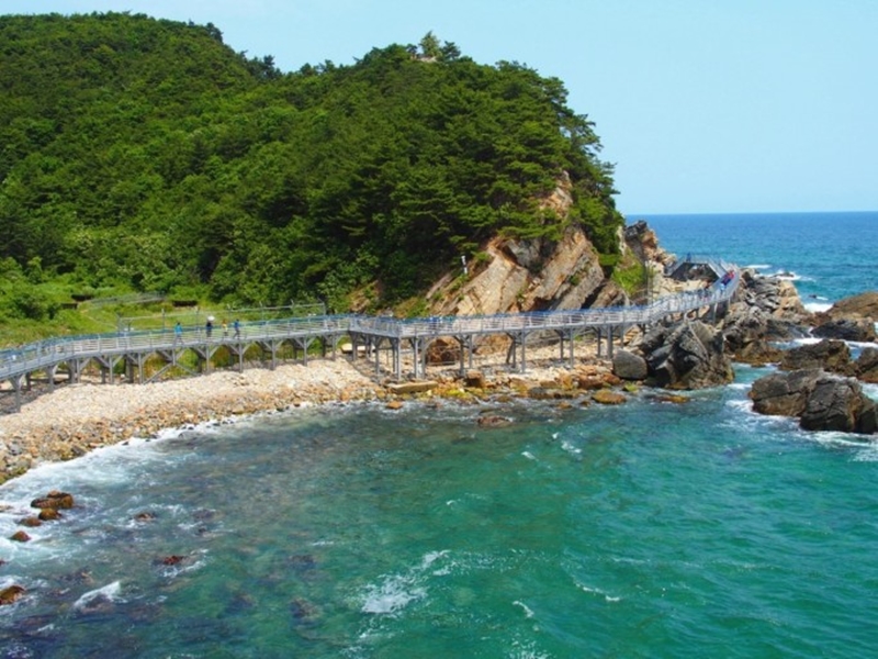 바다 근처의 기암괴석 산책길을 걸으며, 눈앞이 탁 트이는 해방감을 느꼈다.