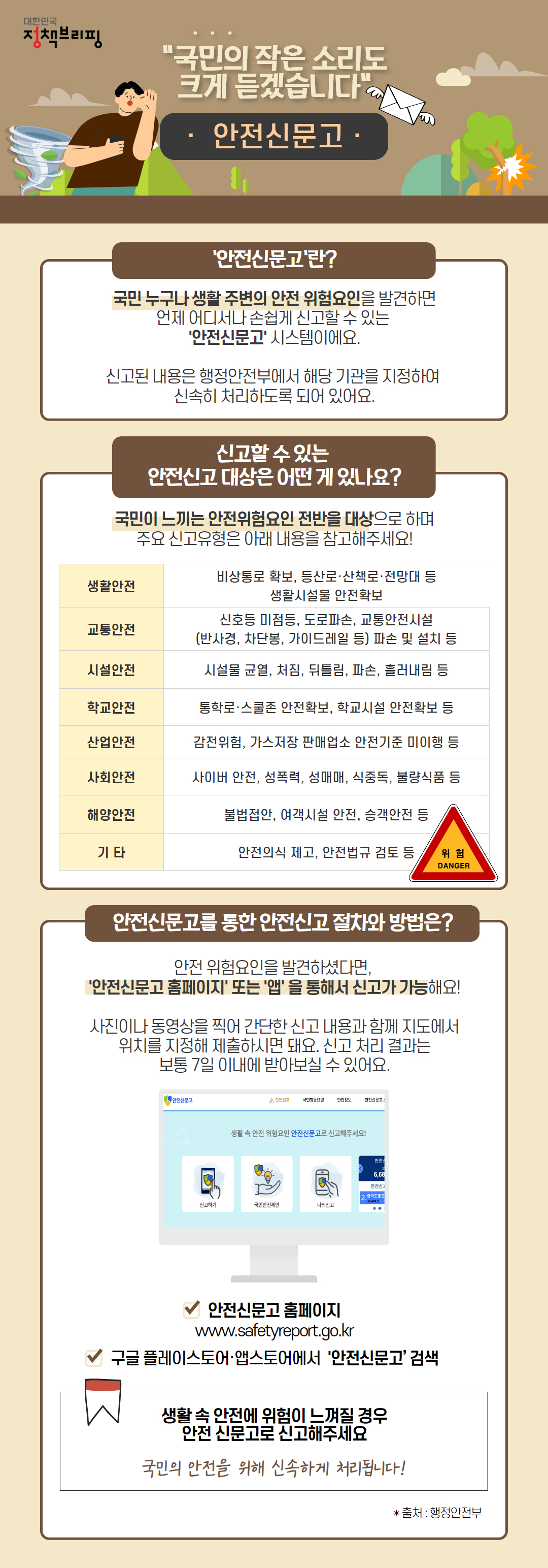 “국민의 작은 소리도 크게 듣겠습니다” 안전신문고 하단내용 참조