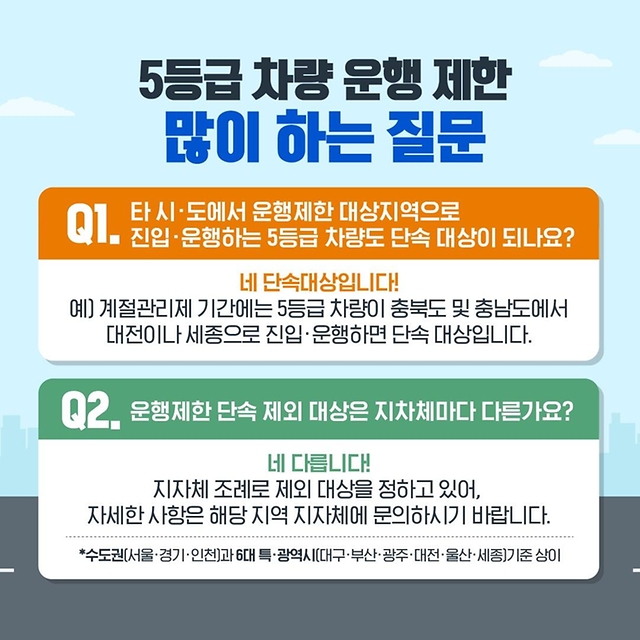 미세먼지 농도가 높아지는 겨울에는 5등급 차량 운행 제한을 실시합니다