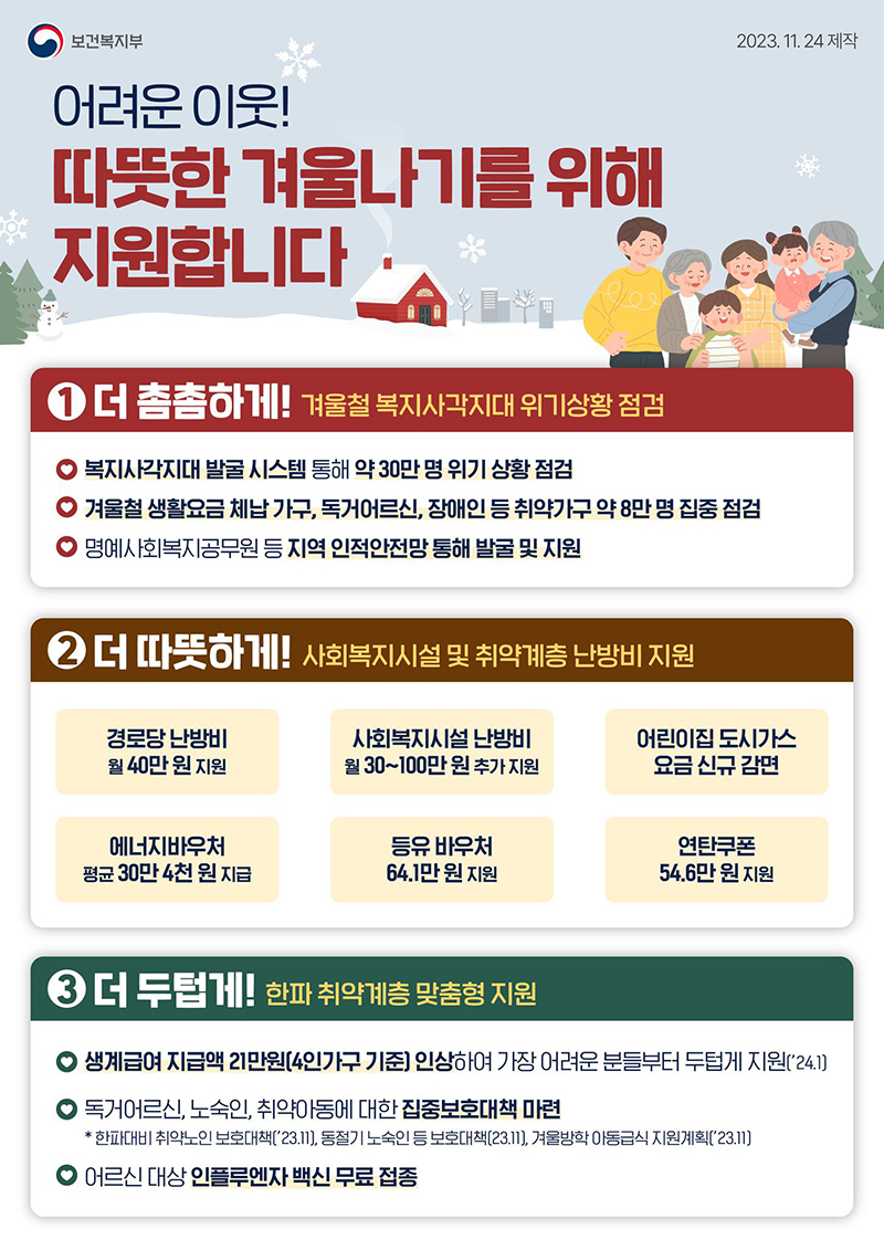 어려운 이웃! 따뜻한 겨울나기를 위해 지원합니다! 하단내용 참조