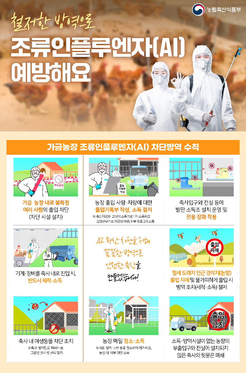 철저한 방역으로 조류인플루엔자(AI) 예방해요 하단내용 참조